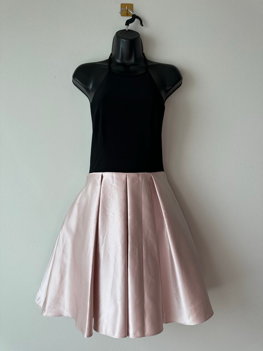 Vintage Y2K Satin Halter Dress Pink Black Fit Flare Prom Coquette Party Size 90